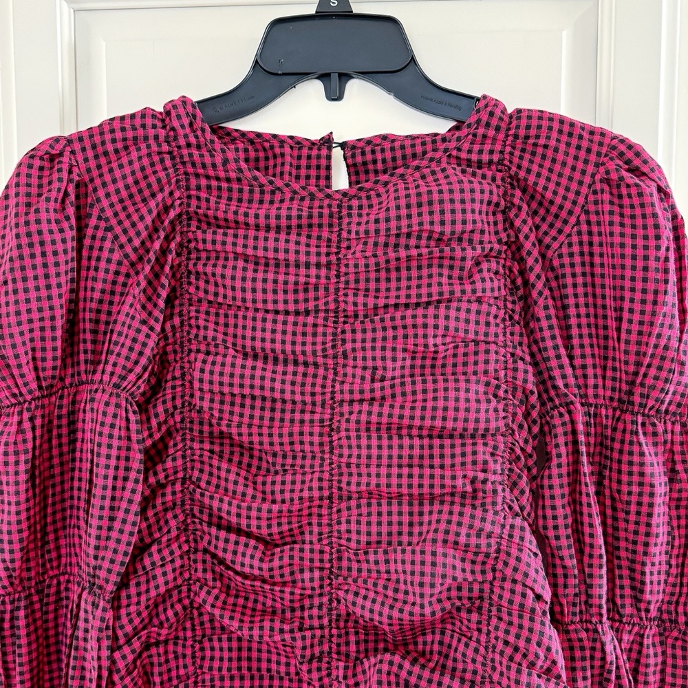 New NASTY-GAL Gingham Ruched Puff Sleeve Mini Dress - Picture 7 of 12